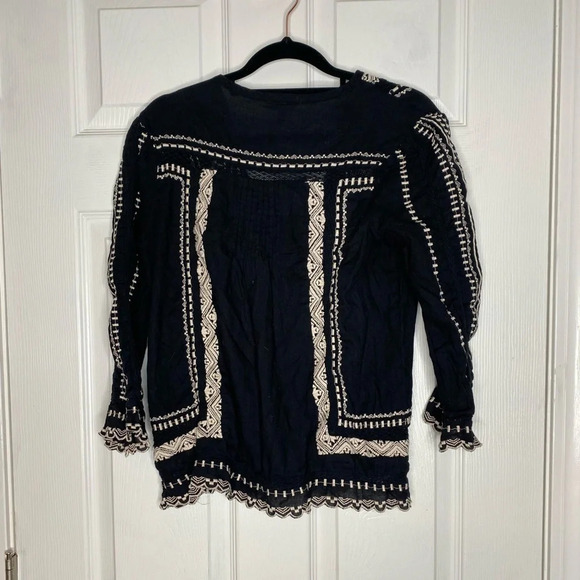 REBECCA TAYLOR Esme Embroidered‎ 3/4 Sleeve Boho Peasant Top Size 2 - Picture 2 of 9